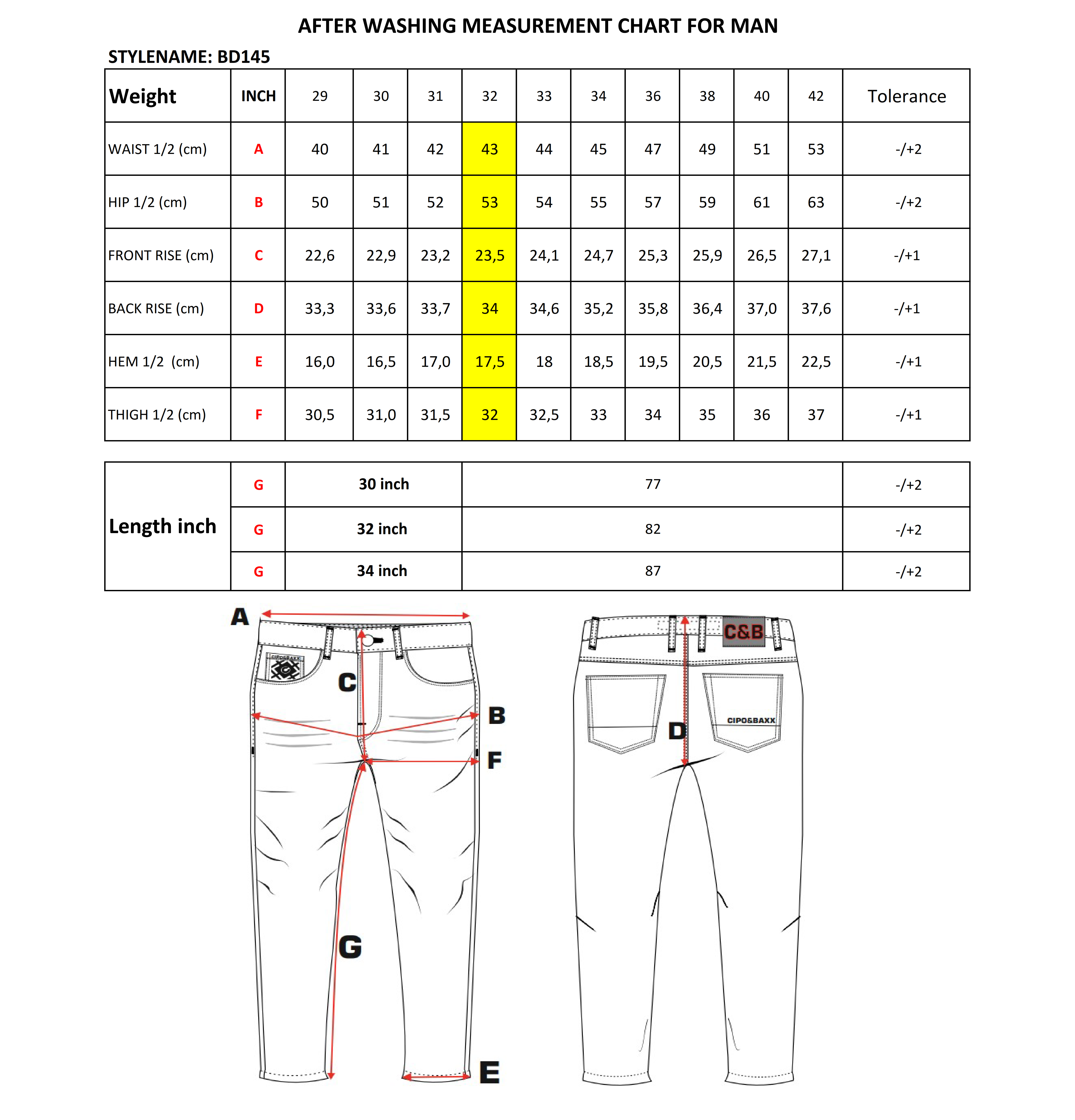 BD145 Herren Jeans – Straight Fit für stilvollen Komfort size chart
