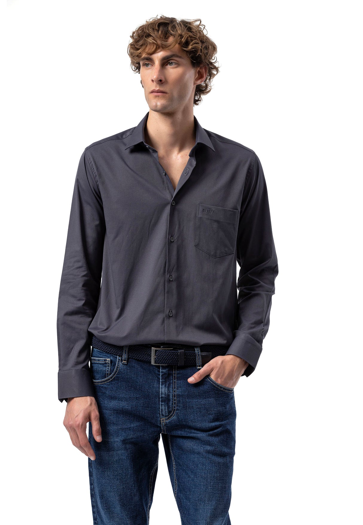 BH100 Klassisches Herrenhemd mit Brusttasche – Bügelleichtes Baumwoll-Satin, Komfort-Passform