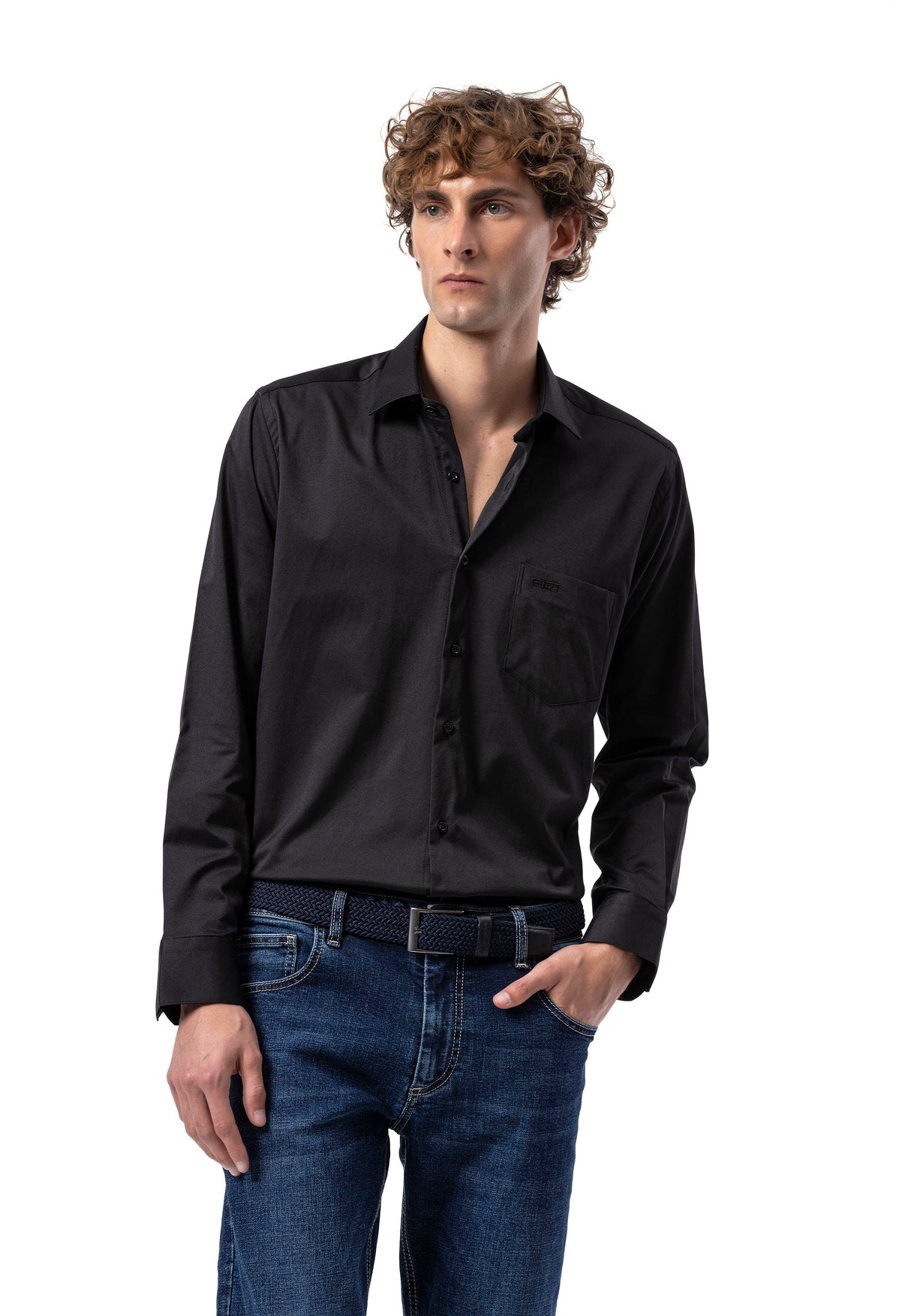 BH100 Klassisches Herrenhemd mit Brusttasche – Bügelleichtes Baumwoll-Satin, Komfort-Passform