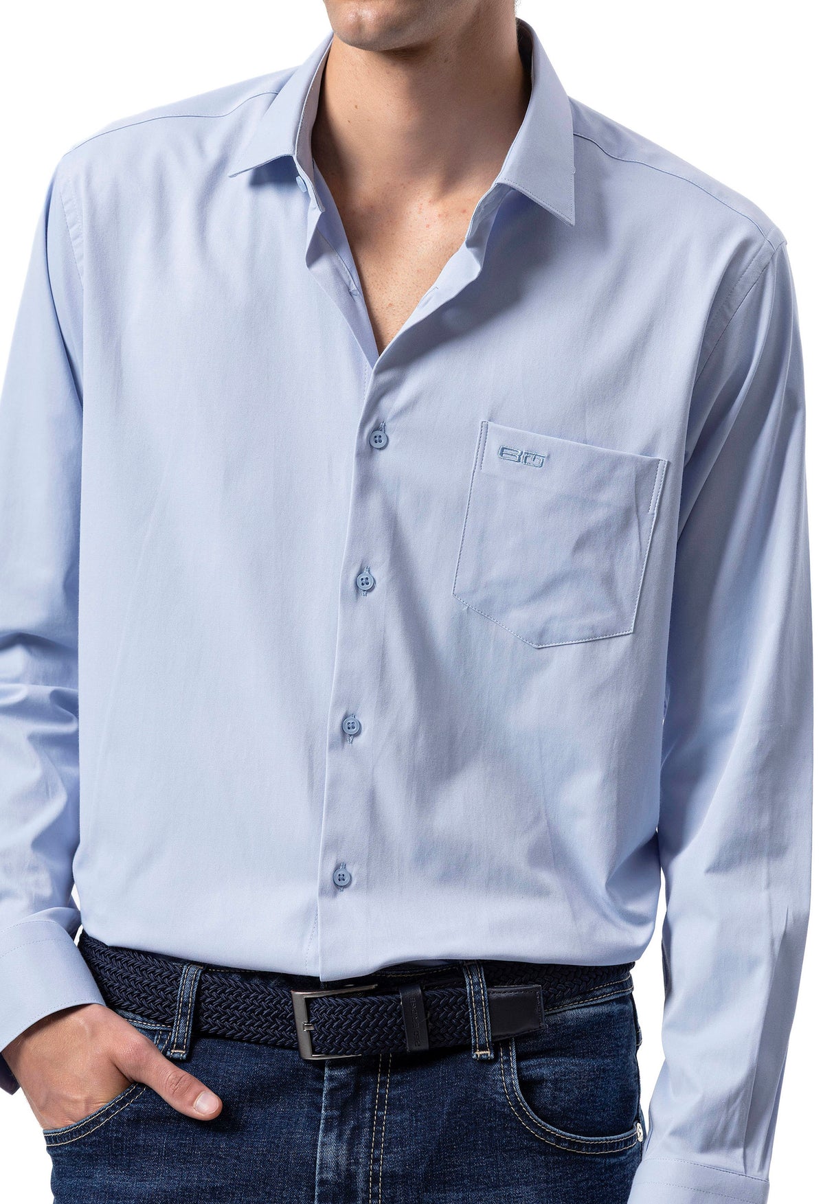 BH100 Klassisches Herrenhemd mit Brusttasche – Bügelleichtes Baumwoll-Satin, Komfort-Passform