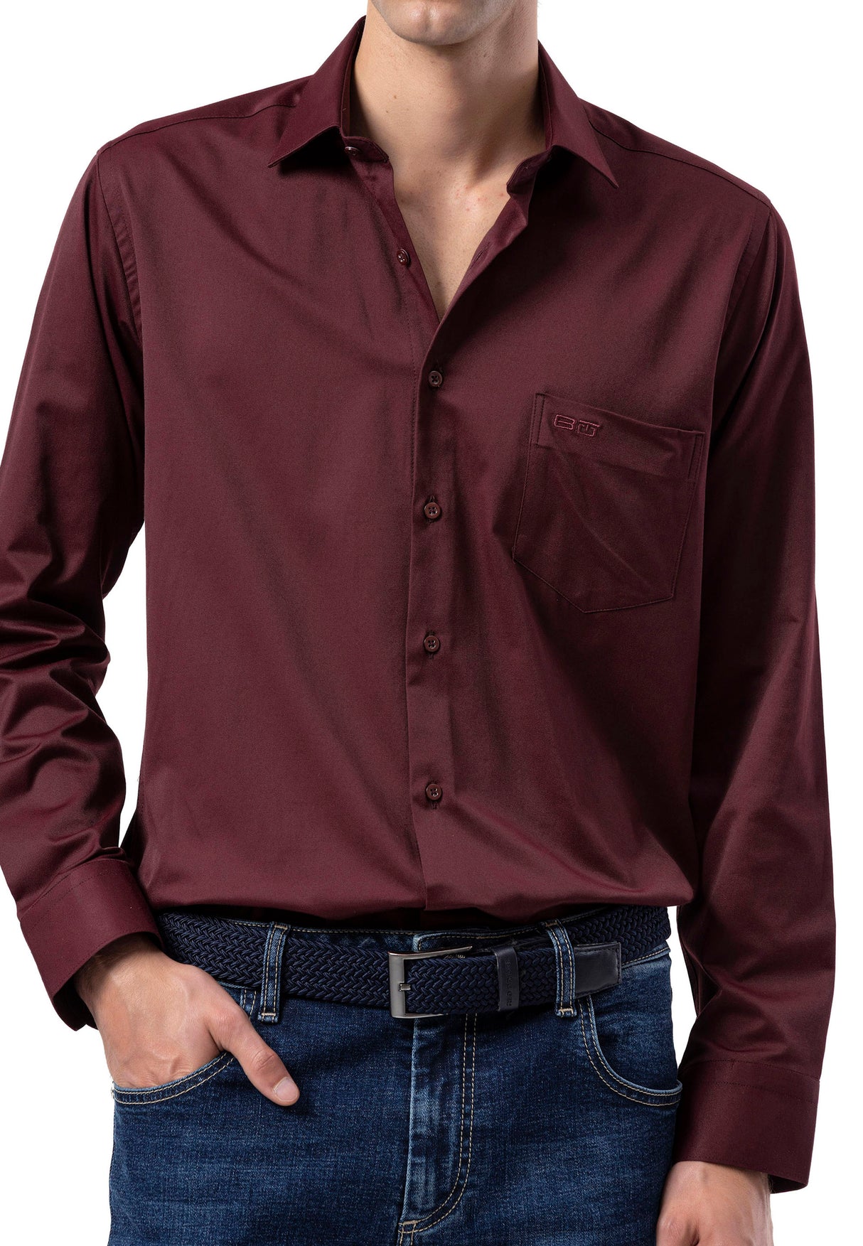 BH100 Klassisches Herrenhemd mit Brusttasche – Bügelleichtes Baumwoll-Satin, Komfort-Passform