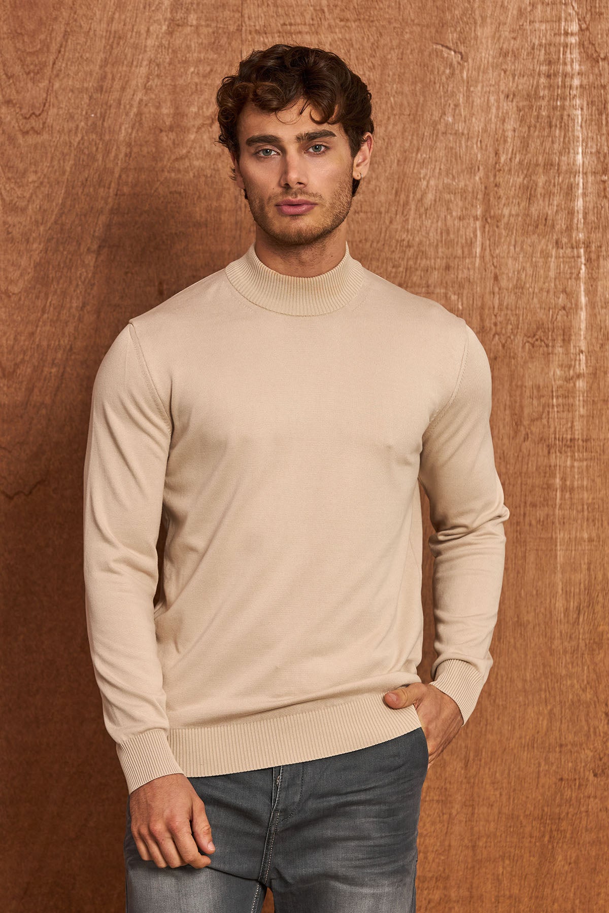 BP201 Herren Pullover mit Stehkragen – Regular Fit