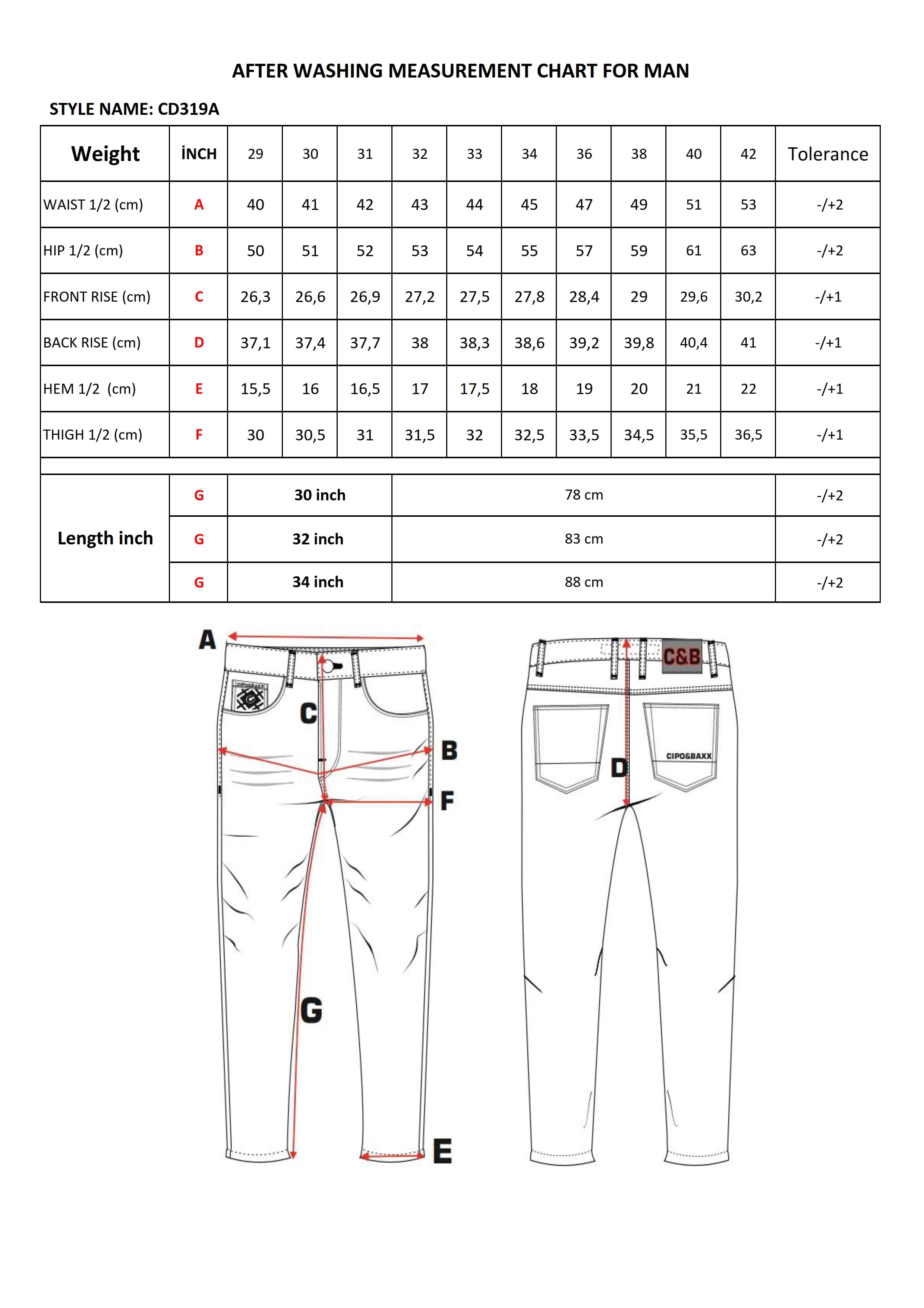 CD319A Herren Regular-Fit-Jeans size chart