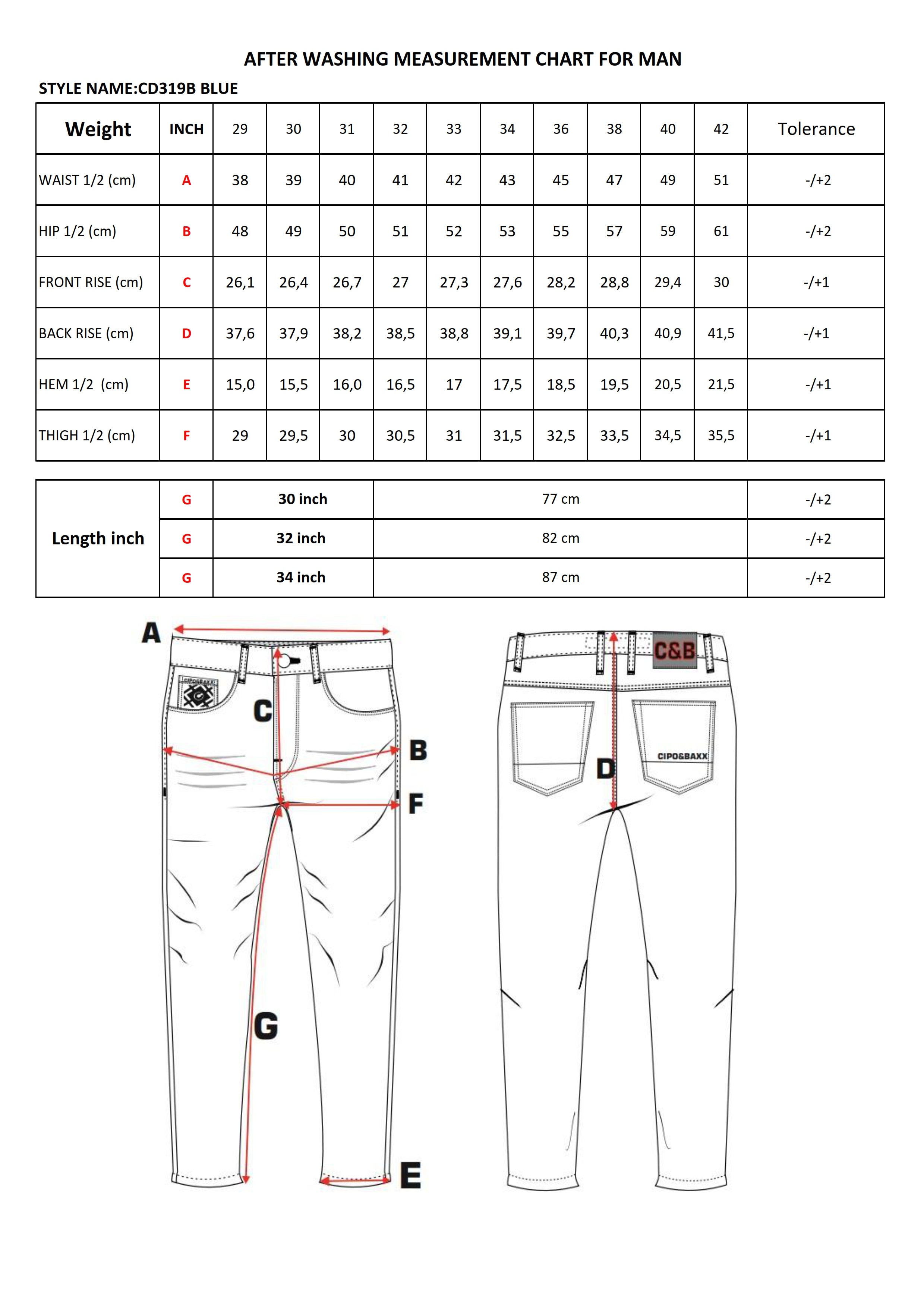CD319C Herren Regular-Fit-Jeans size chart