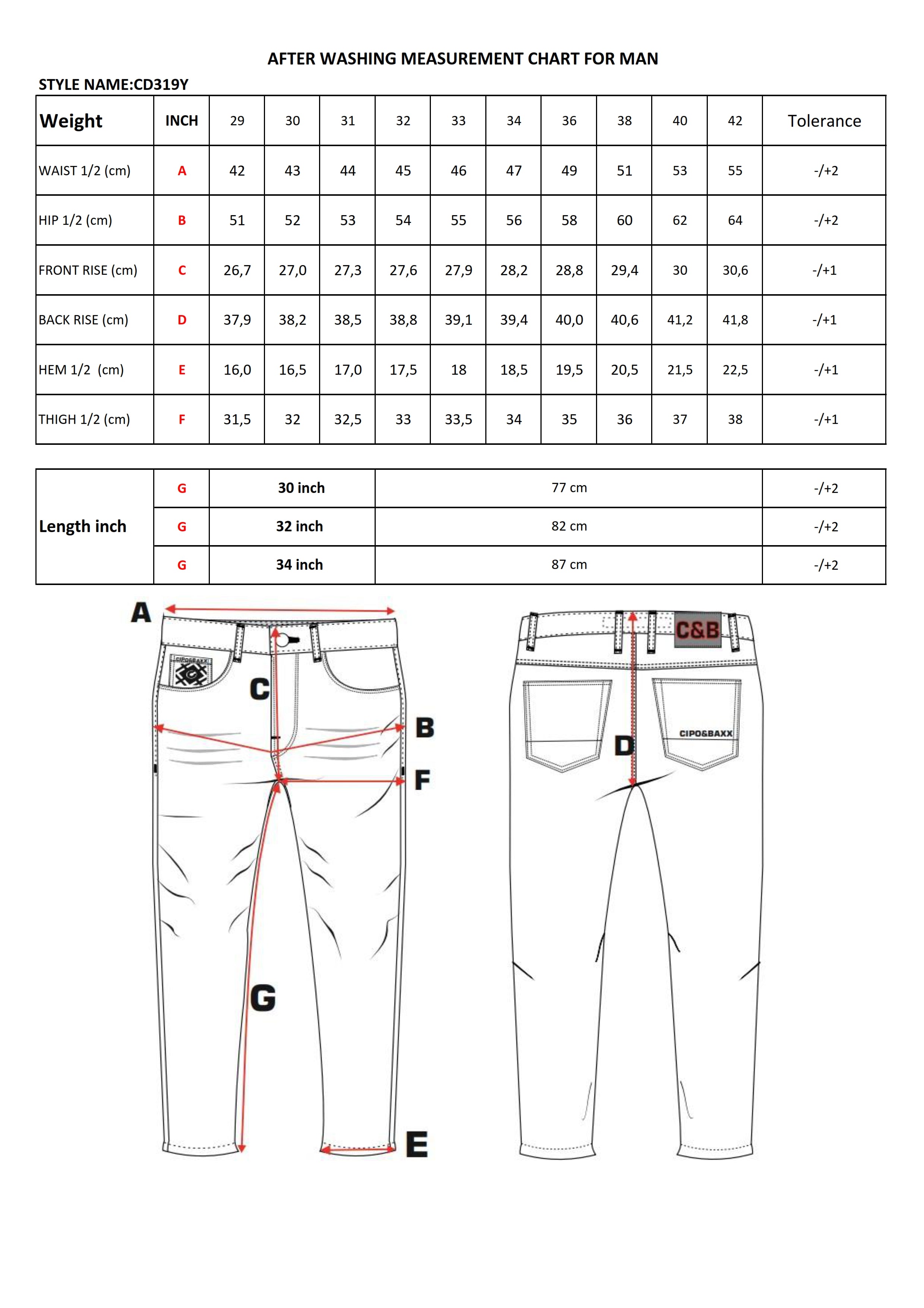 CD319Y Herren Regular-Fit-Jeans size chart