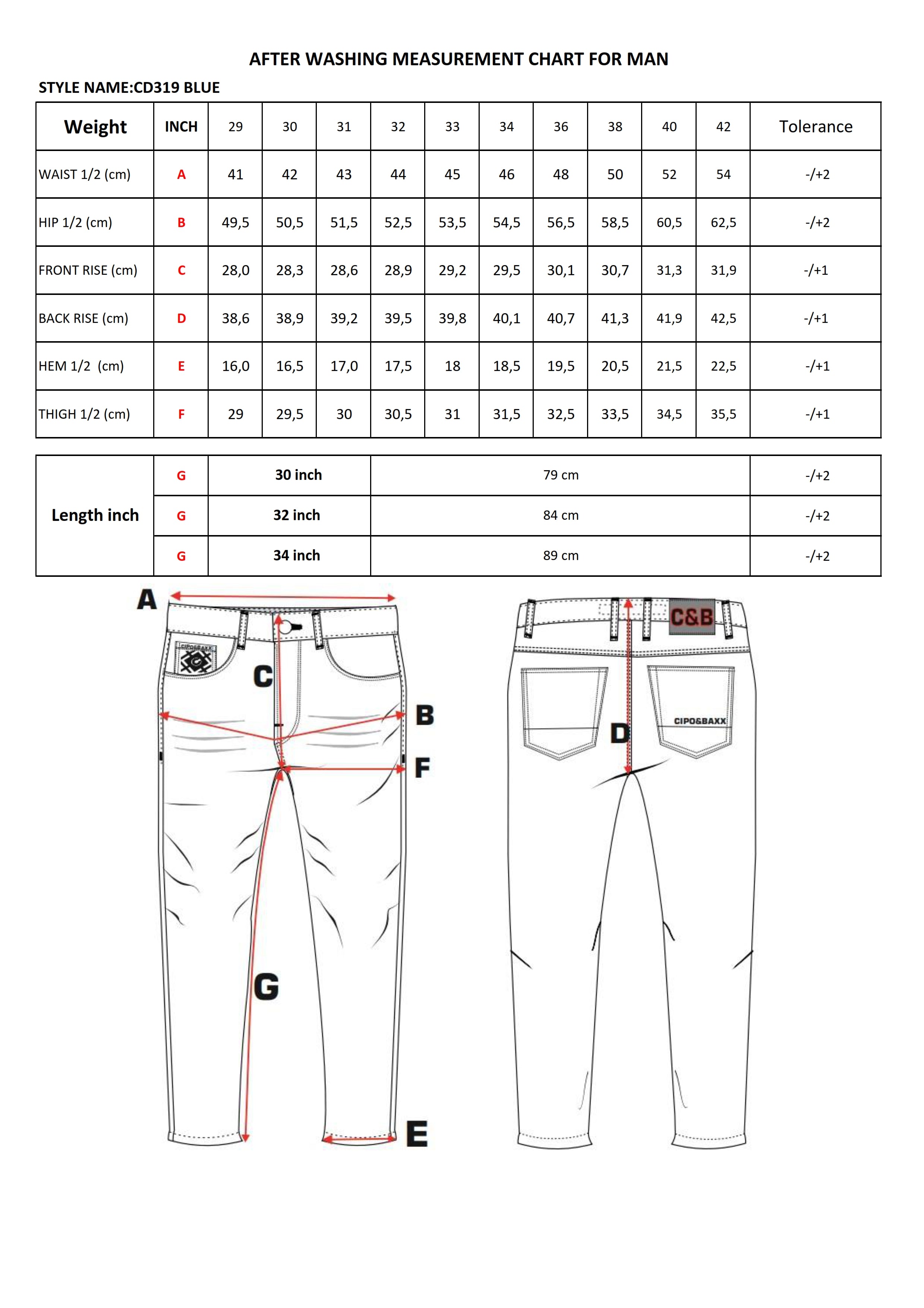 CD319 Herren Straight-fit-Jeans size chart