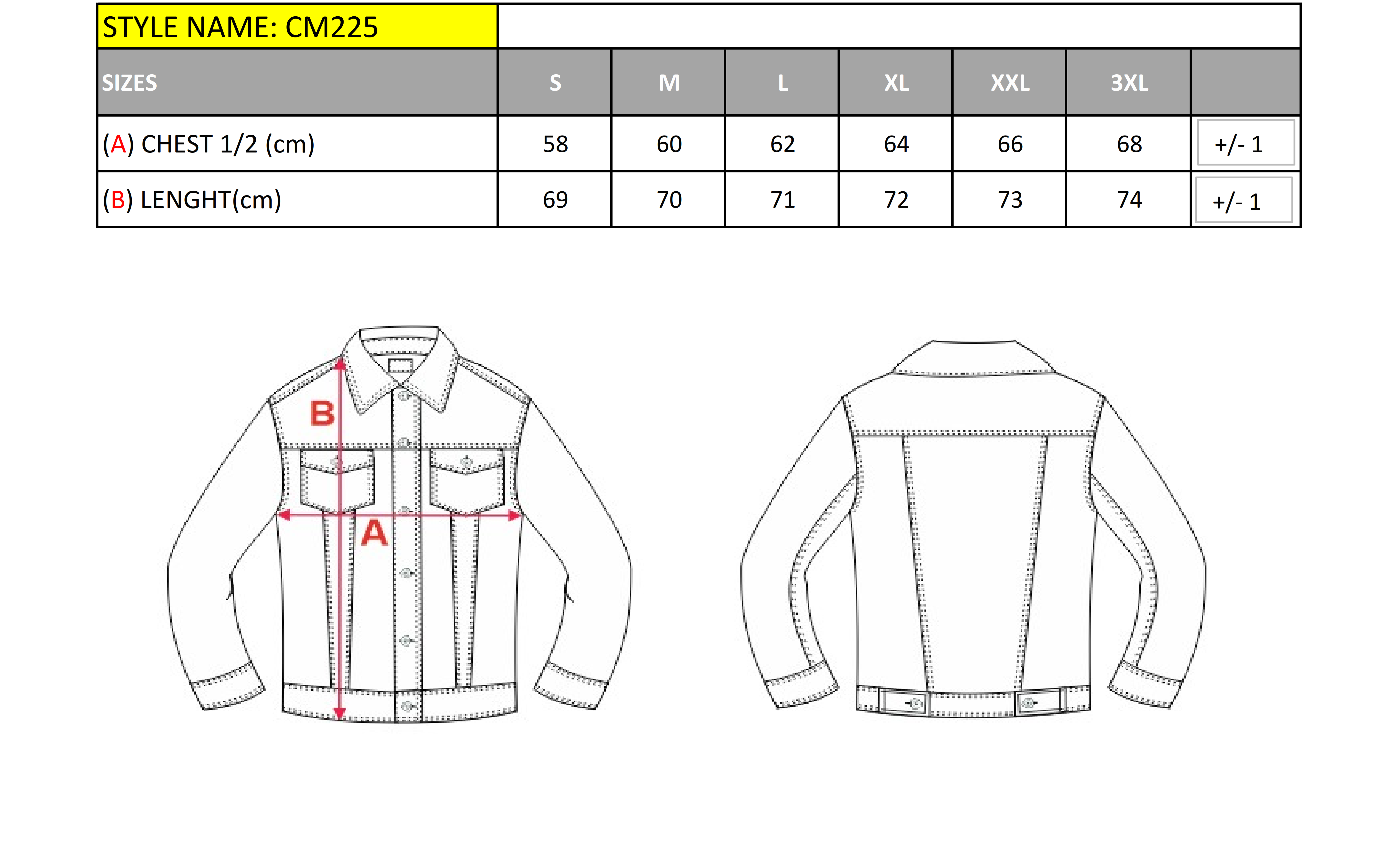 CM225 Herren Winterjacke – Leicht & funktional | Alltagstauglich mit sportlichem Design size chart