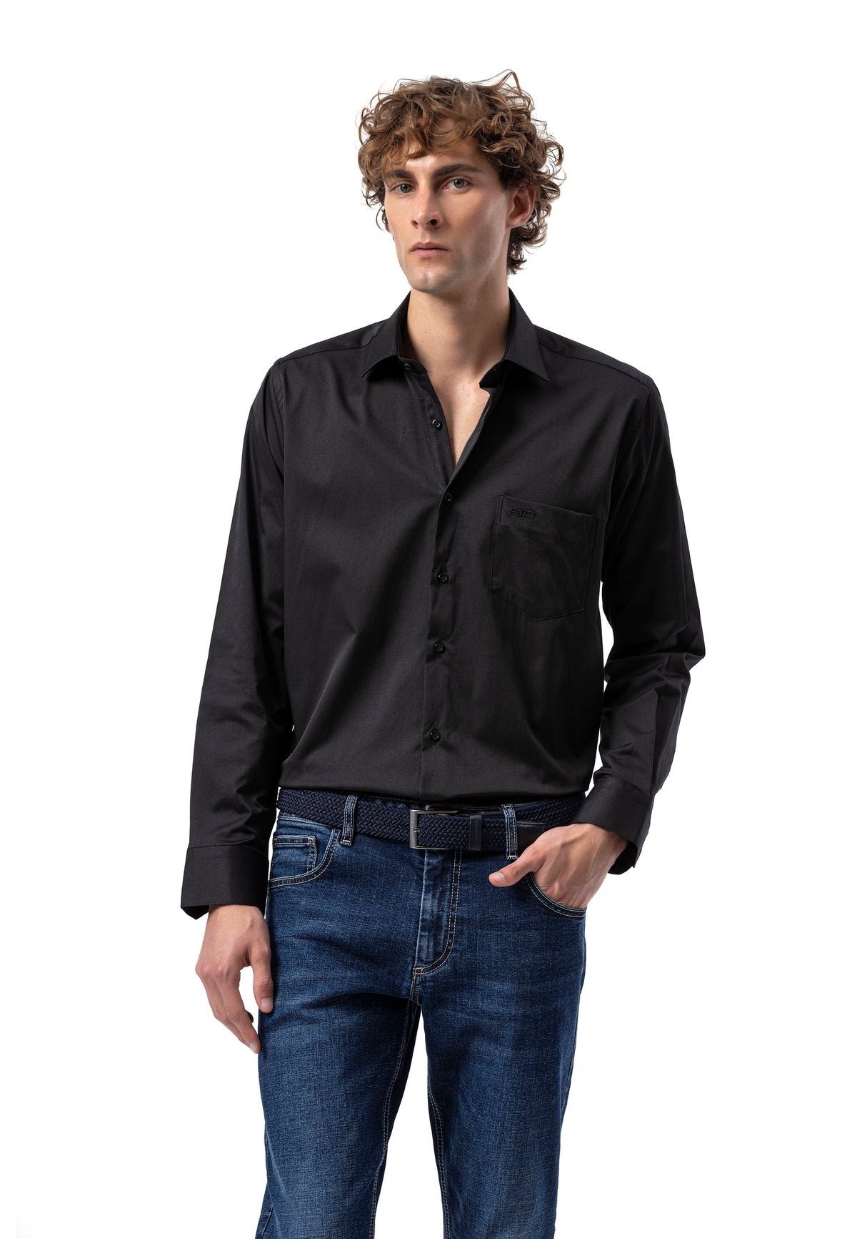 BH100 Klassisches Herrenhemd mit Brusttasche – Bügelleichtes Baumwoll-Satin, Komfort-Passform