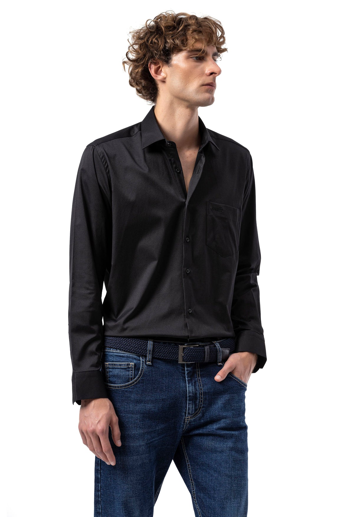 BH100 Klassisches Herrenhemd mit Brusttasche – Bügelleichtes Baumwoll-Satin, Komfort-Passform