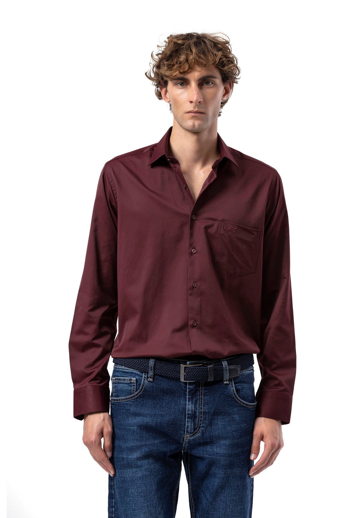 BH100 Klassisches Herrenhemd mit Brusttasche – Bügelleichtes Baumwoll-Satin, Komfort-Passform