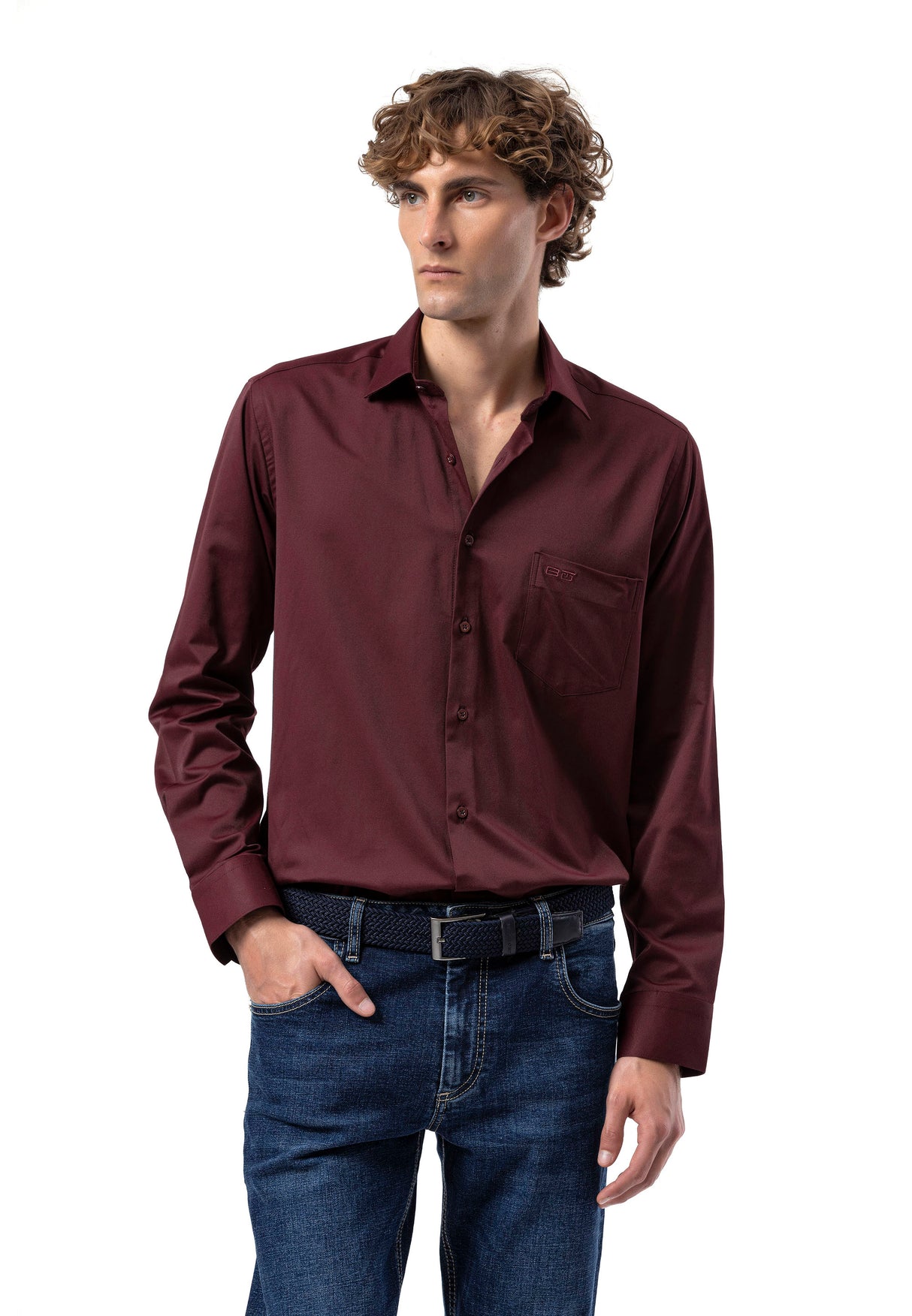 BH100 Klassisches Herrenhemd mit Brusttasche – Bügelleichtes Baumwoll-Satin, Komfort-Passform