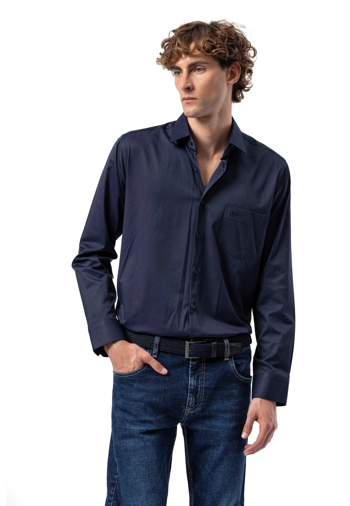 BH100 Klassisches Herrenhemd mit Brusttasche – Bügelleichtes Baumwoll-Satin, Komfort-Passform