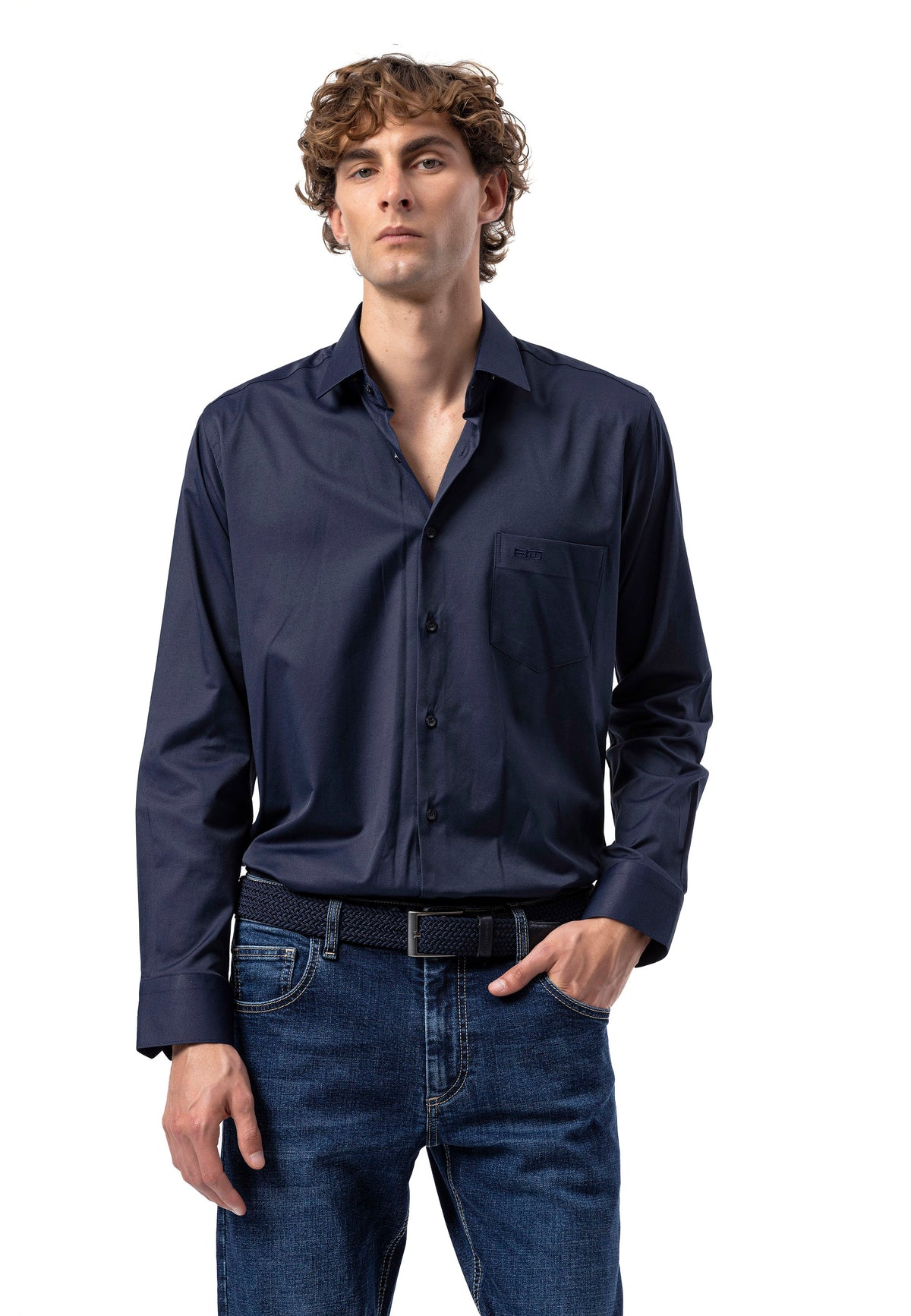 BH100 Klassisches Herrenhemd mit Brusttasche – Bügelleichtes Baumwoll-Satin, Komfort-Passform