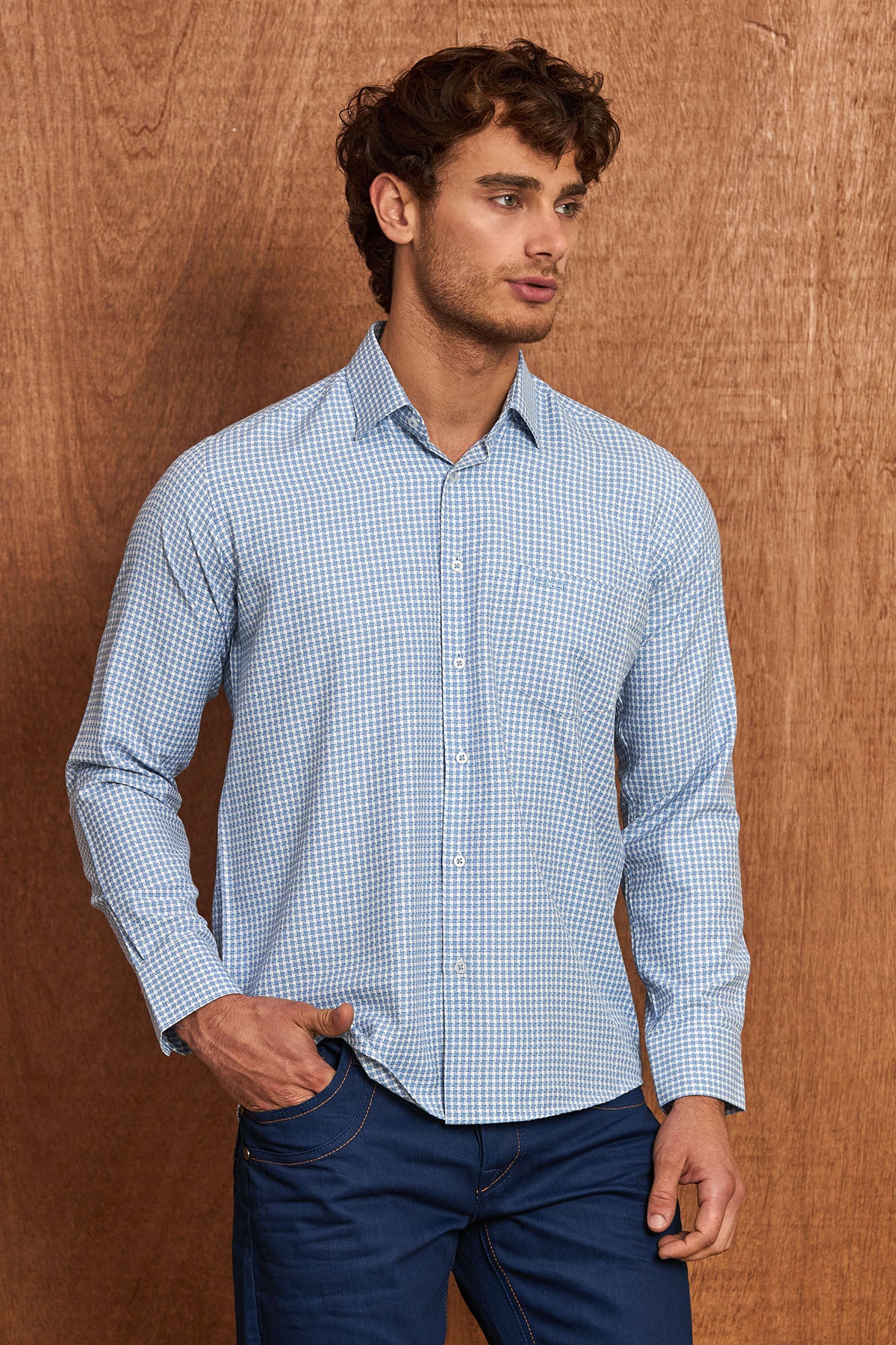 BH102 Klassisches Herrenhemd – Regular Fit, Baumwoll-Satin, Bügelleicht mit Brusttasche