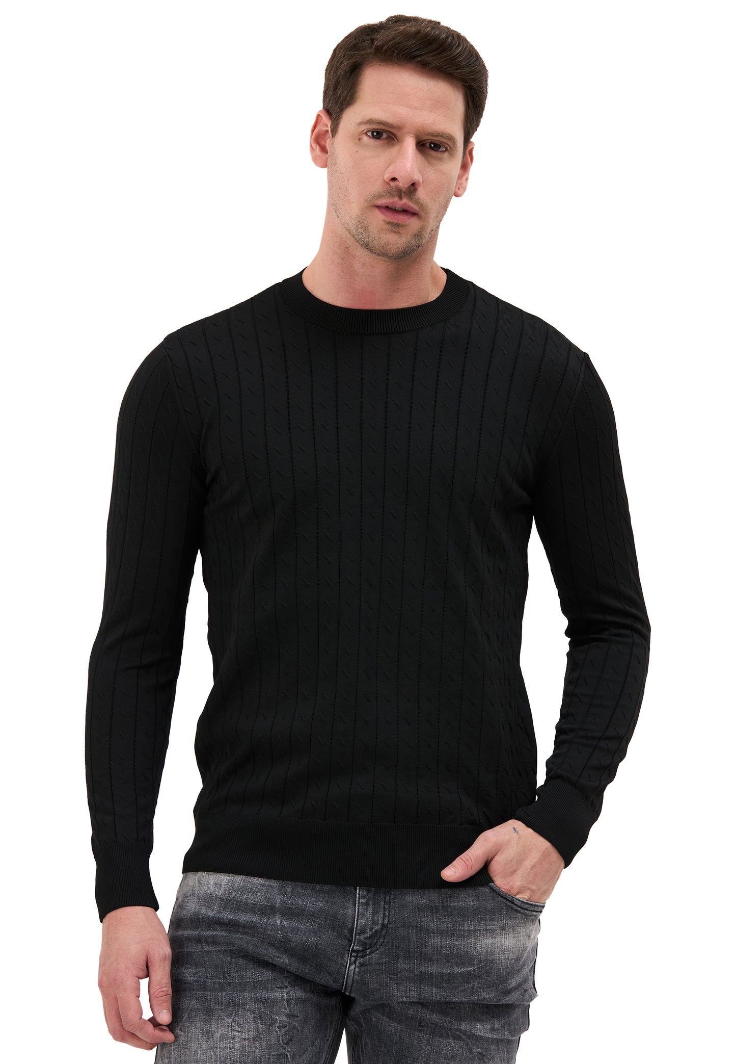 BP203 Herren Pullover mit Stehkragen – Regular Fit
