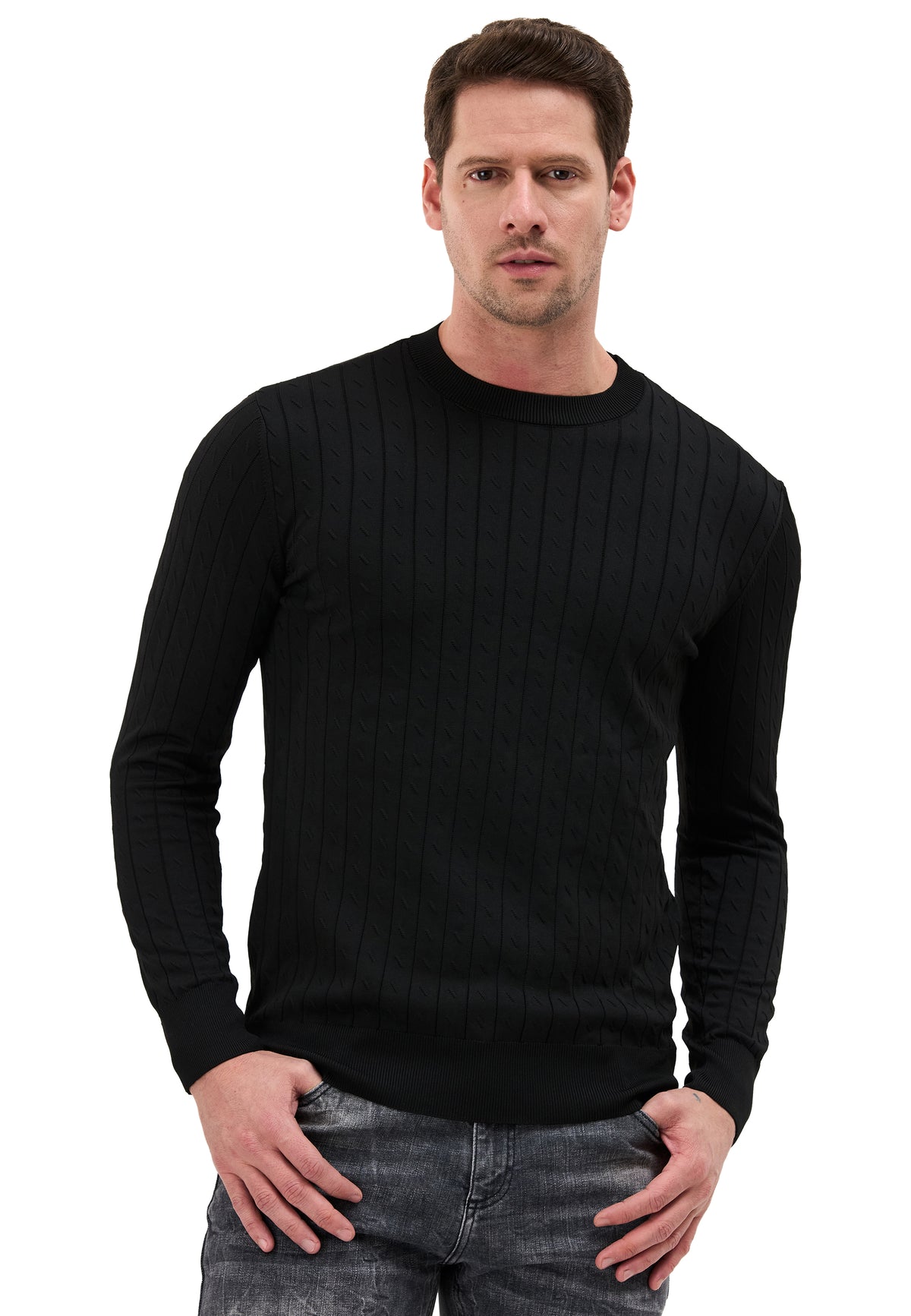 BP203 Herren Pullover mit Stehkragen – Regular Fit