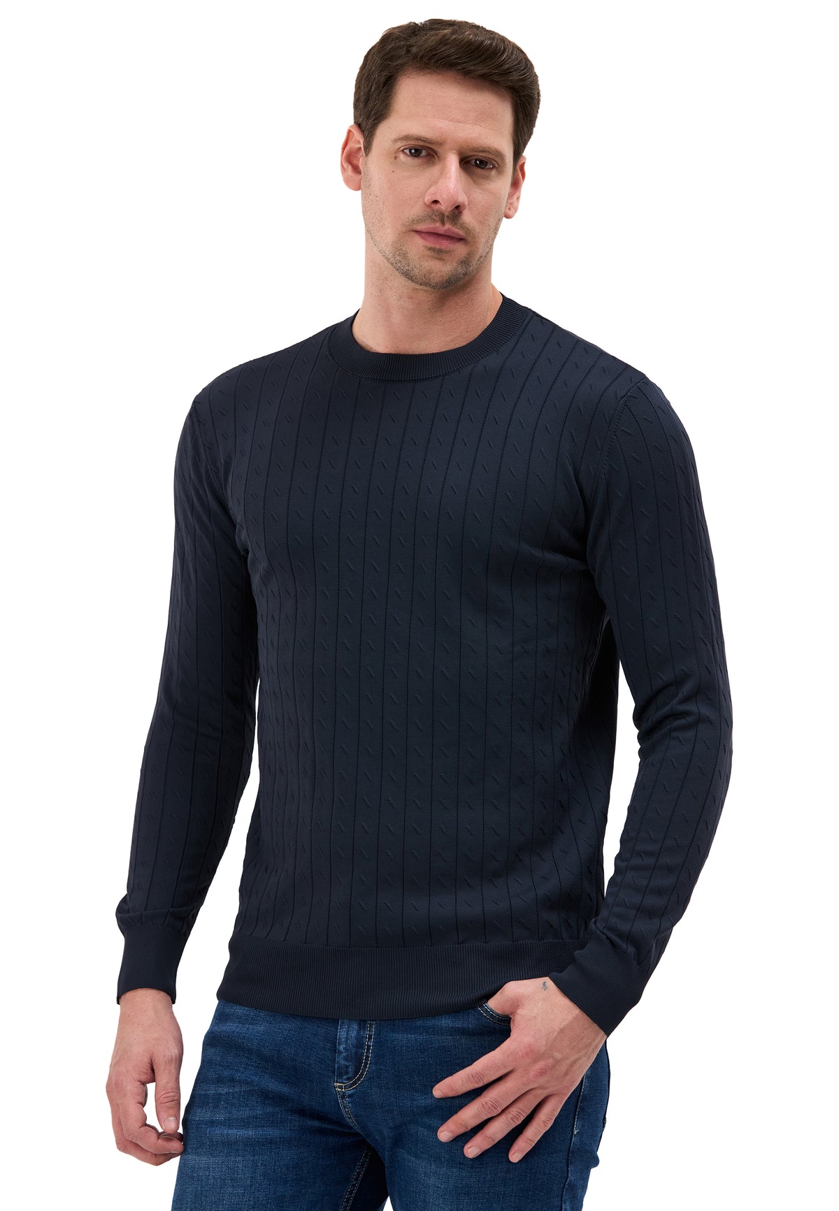 BP203 Herren Pullover mit Stehkragen – Regular Fit