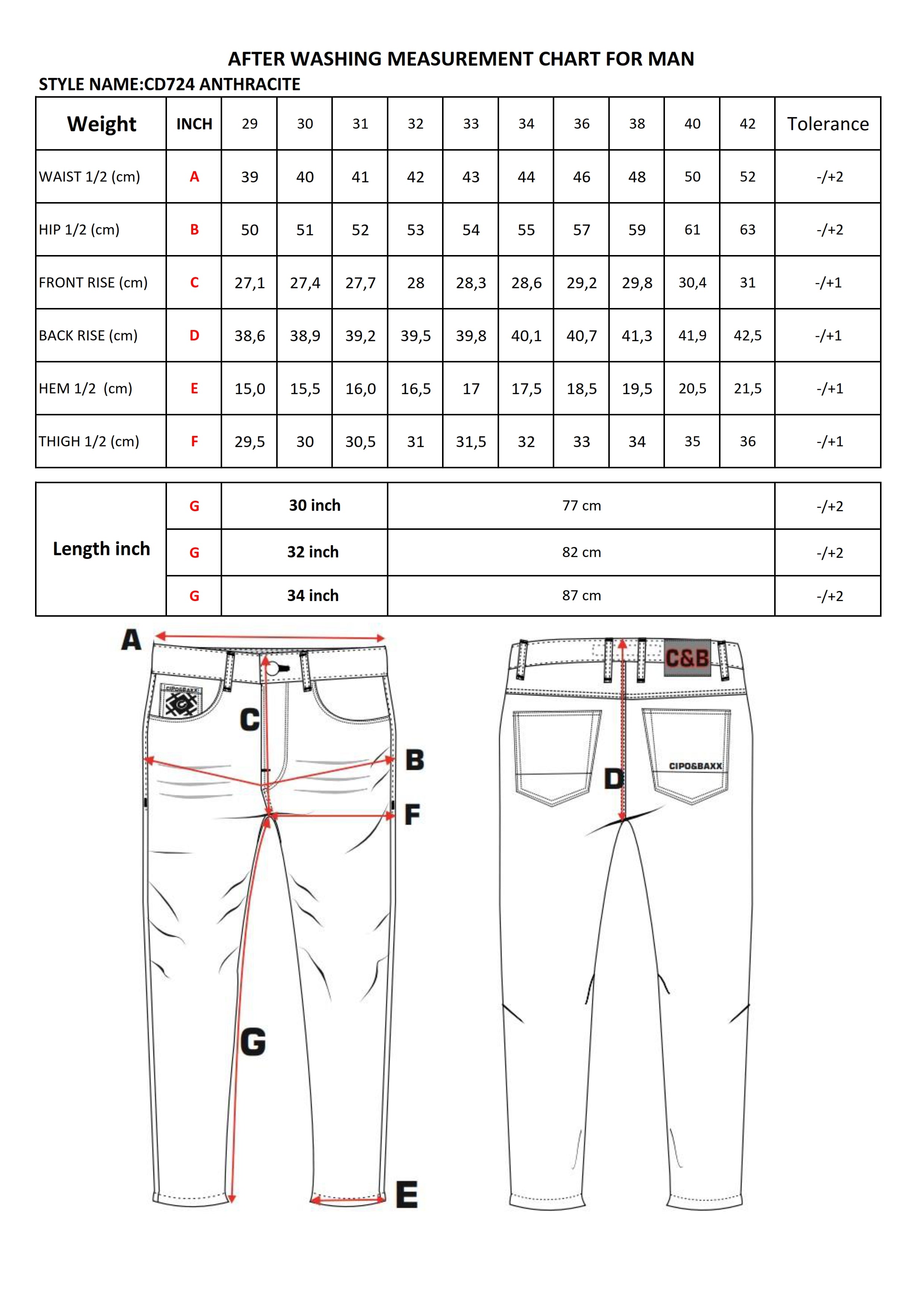 CD724 Herren Basic Hose mit dezentem Karomuster size chart