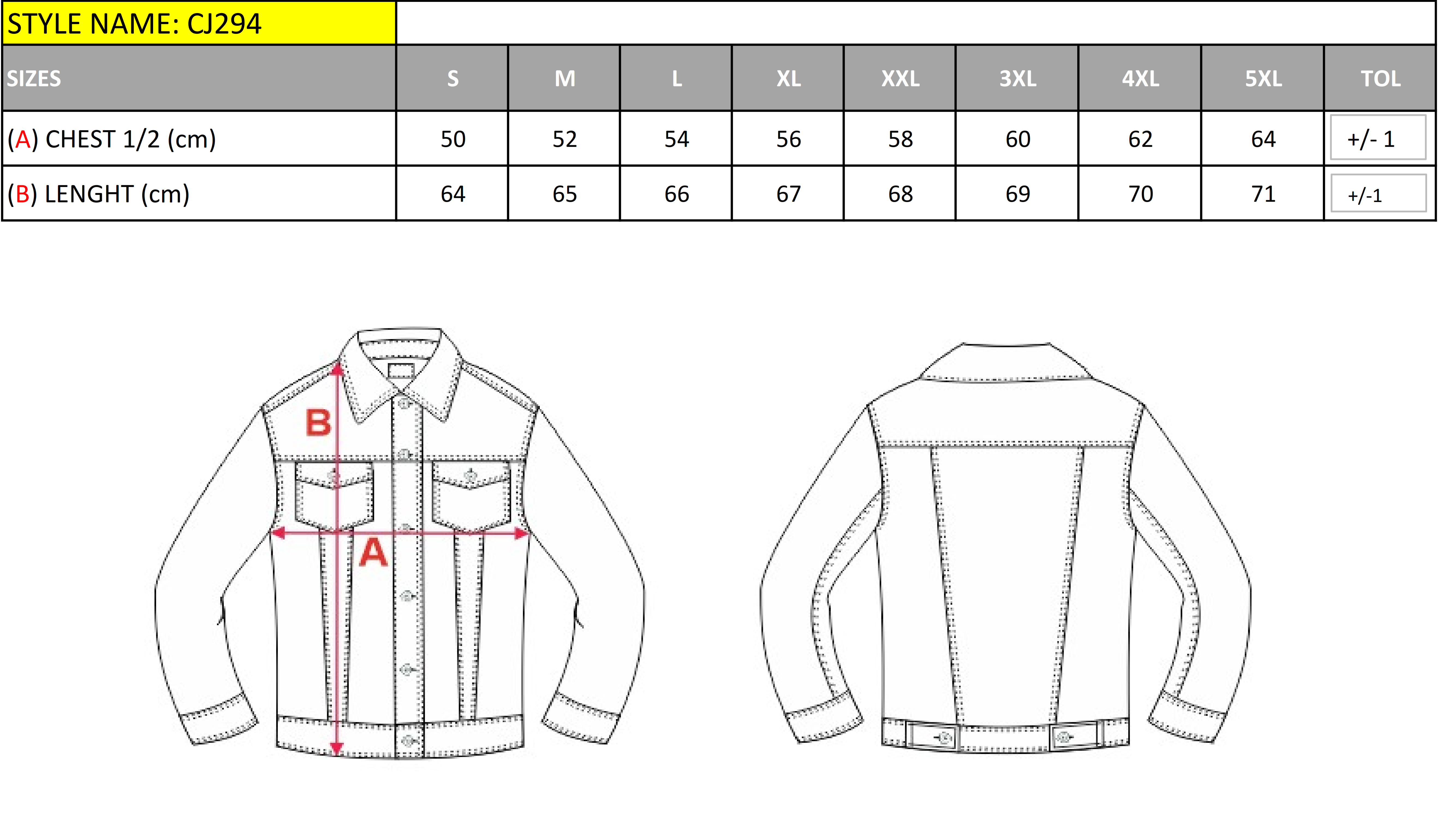 CJ294 Herren Jacke – Stylische Übergangsjacke mit markanten Details size chart