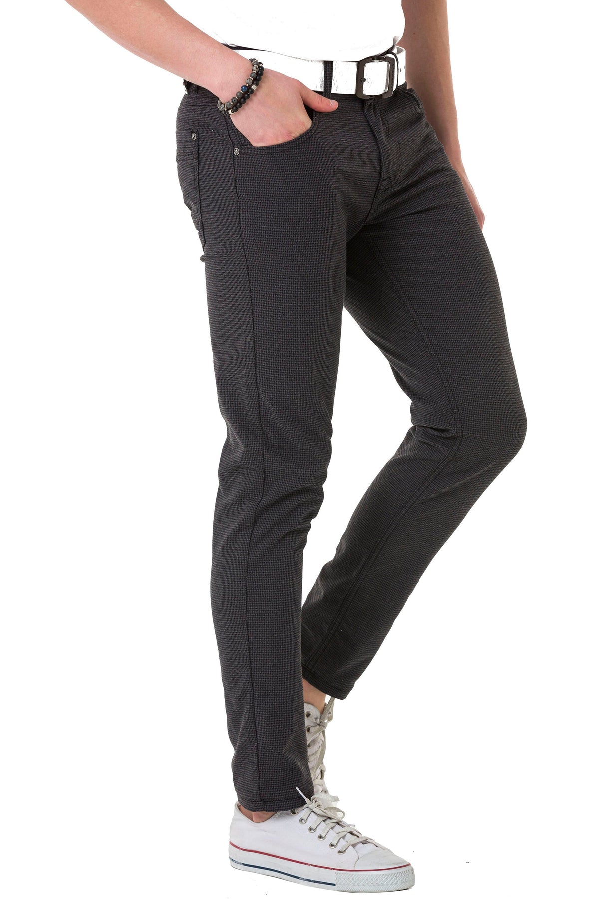 CD724 Men's basic trousers with a subtle check pattern 
