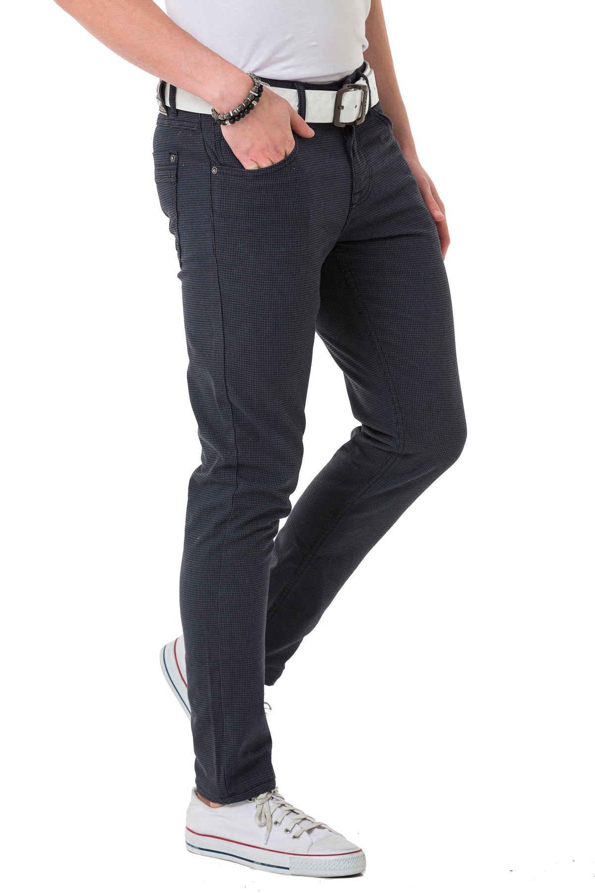 CD724 Men's basic trousers with a subtle check pattern 