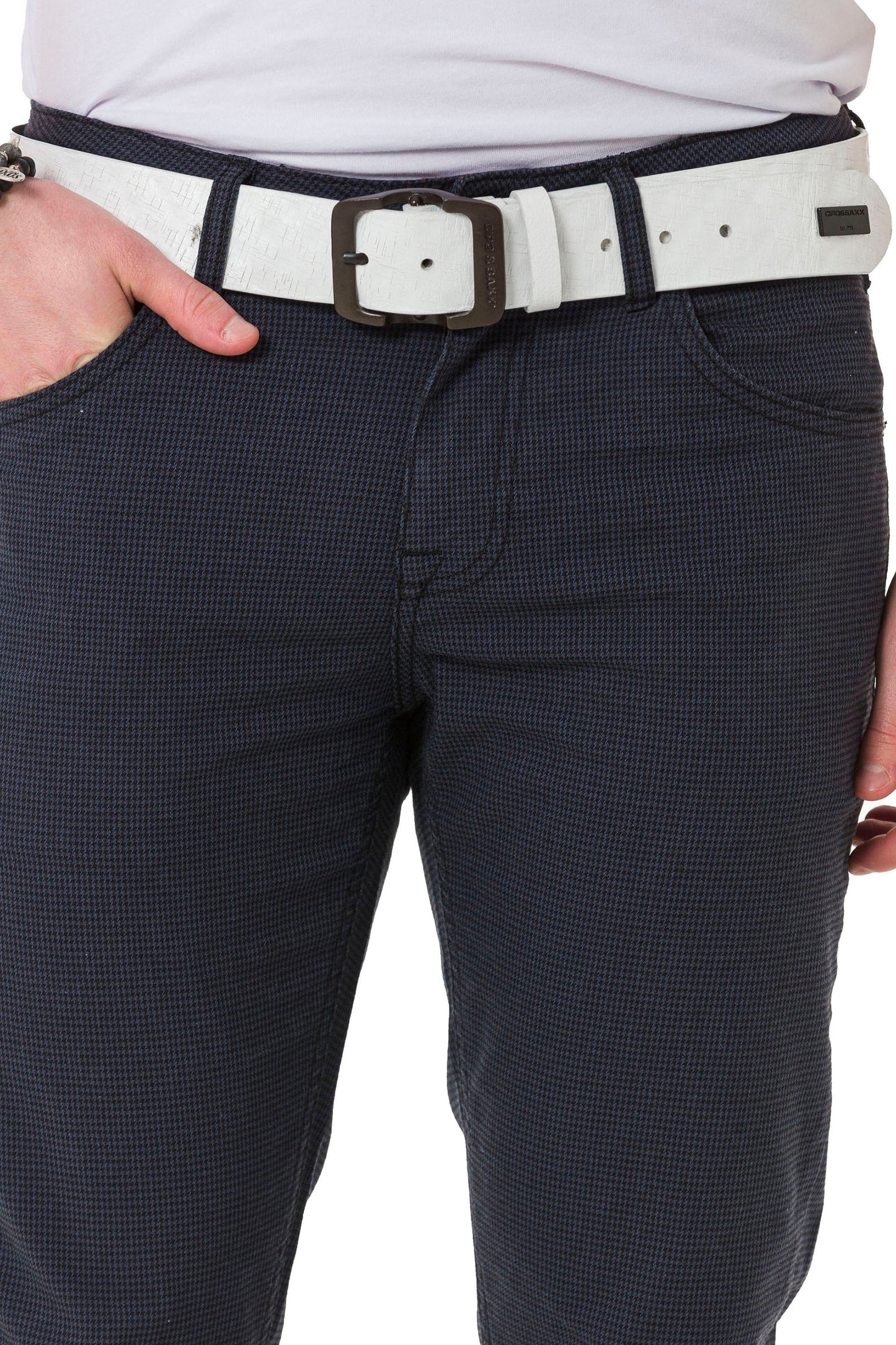 CD724 Men's basic trousers with a subtle check pattern 
