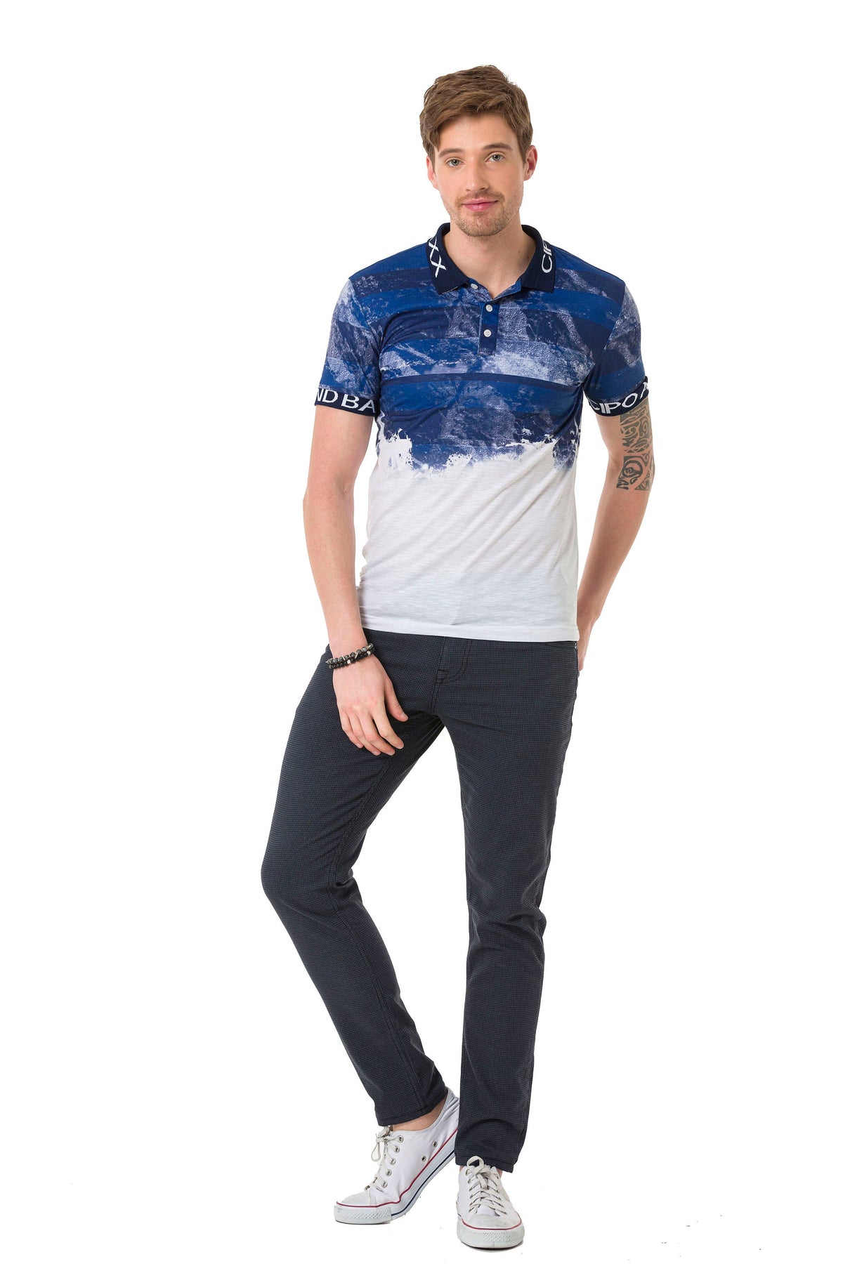 CD724 Men's basic trousers with a subtle check pattern 